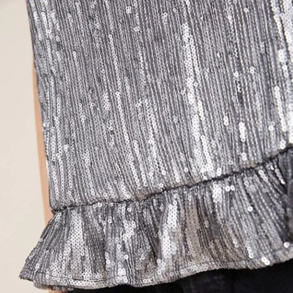 Anthropologie Sequin Cami Amelie Metallic Silver SZ 12 NWT - Picture 12 of 15